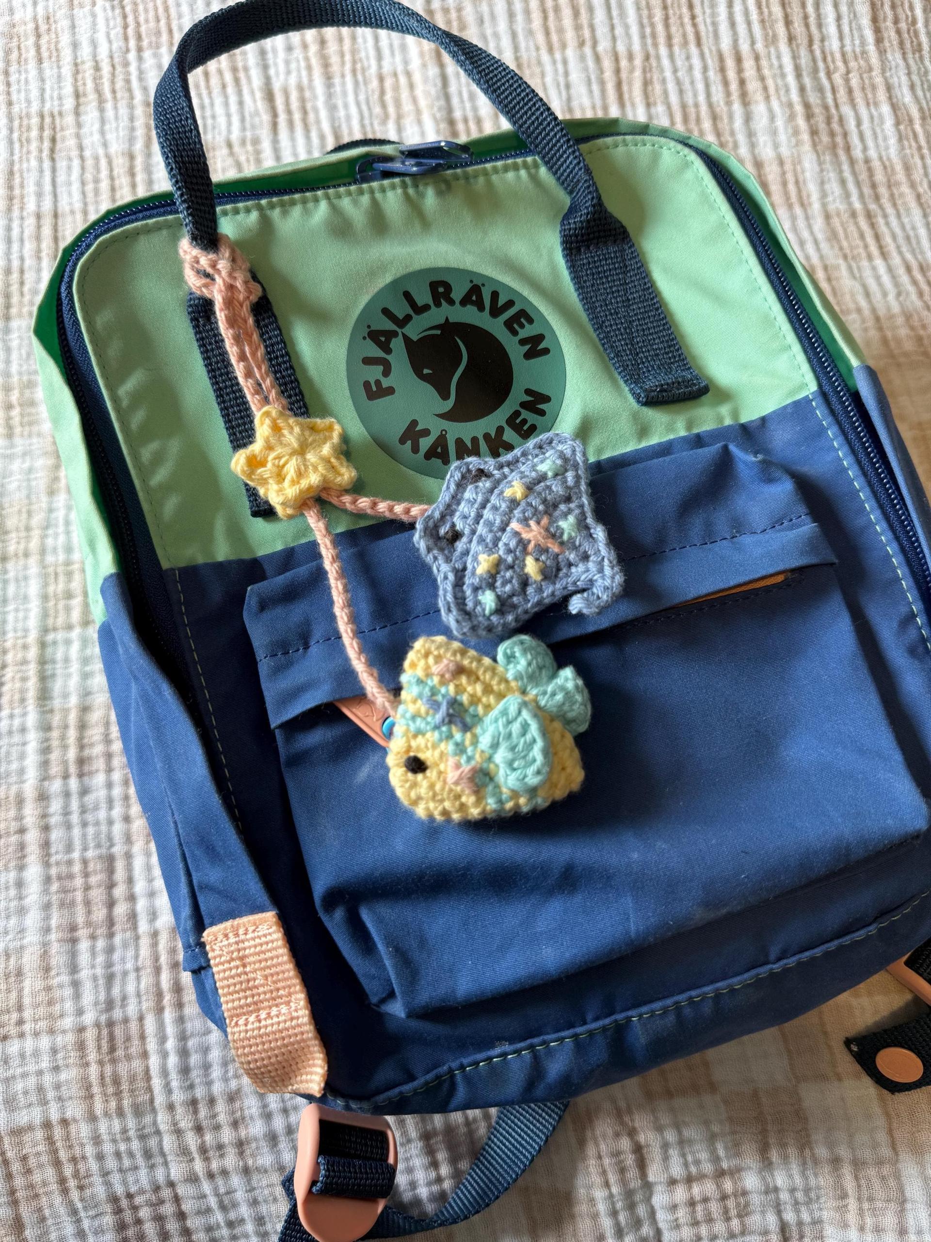 Handmade crochet Sterling & Norman car mirror hanger/ bag charm