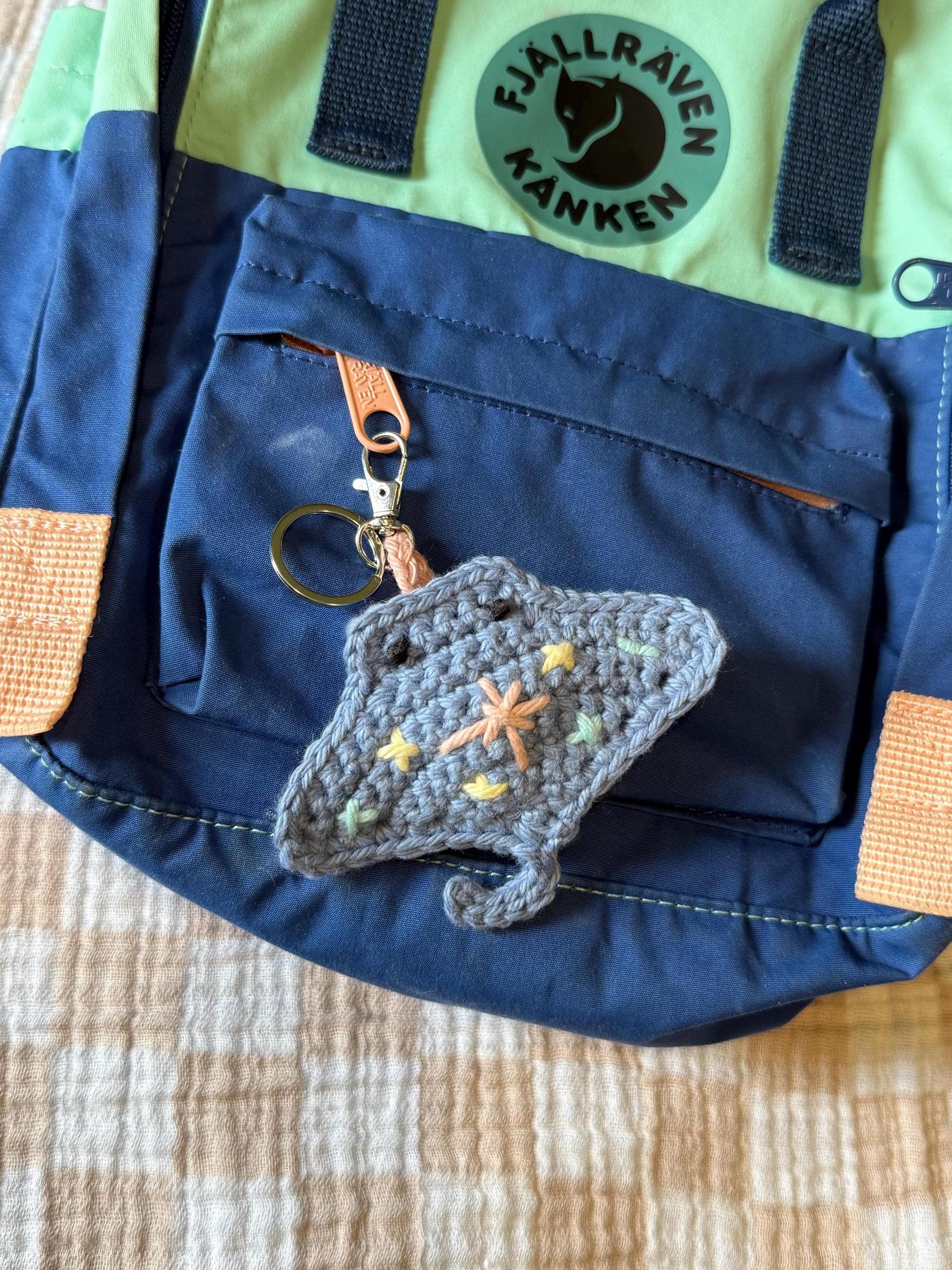 Handmade Crochet Sterling Keychain: Stingray Charm Bag Accessory