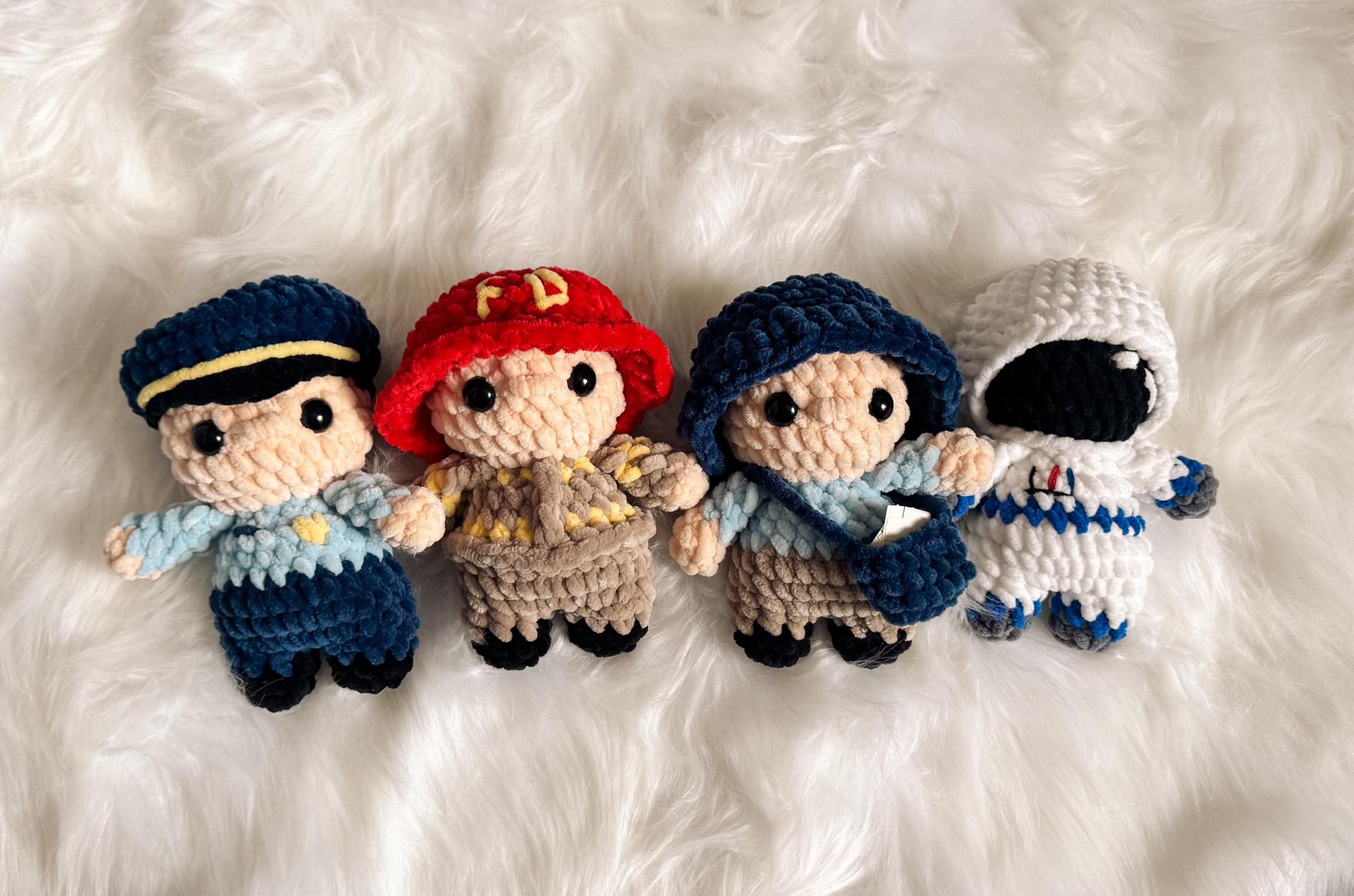 Crochet people, amigurumi policeman, amigurumi fireman, amigurumi astronaut, amigurumi mailman, amigurumi pattern, croch