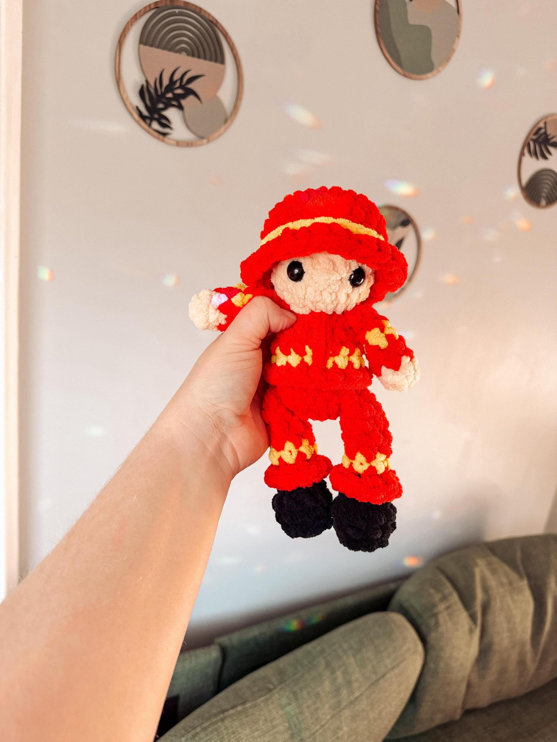 fireman | doll, fireman, amigurumi pattern, doll crochet, PDF pattern, low sew, plush yarn, crochet pattern, firefighter