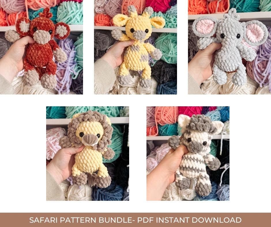 safari BUNDLE | amigurumi safari pattern, low sew, crochet pattern, crochet, safari, crochet safari pattern, pattern, pd