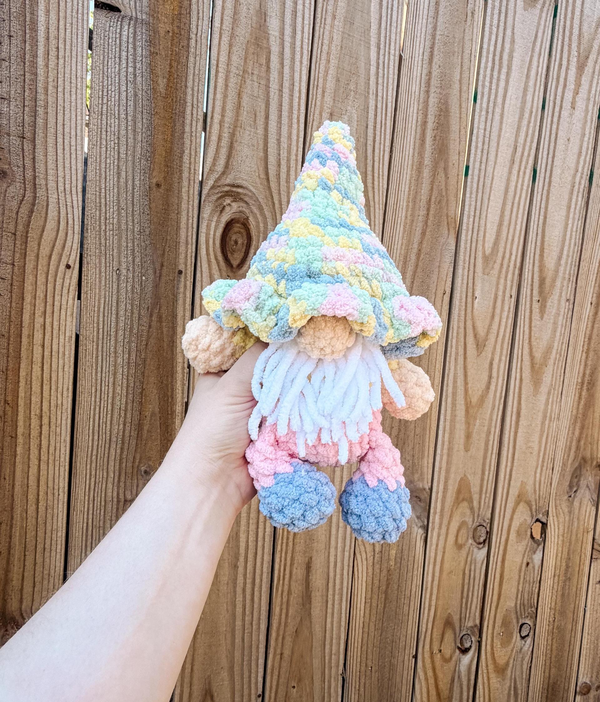 pip the gnome | crochet gnome pattern, low sew, crochet pattern, cottagecore, crochet chunky yarn pattern, plush crochet
