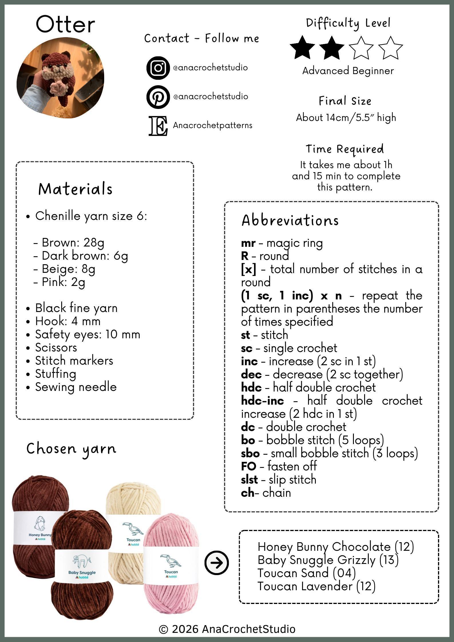 Chubby Otter No sew PDF Crochet pattern Amigurumi thumbnail 2