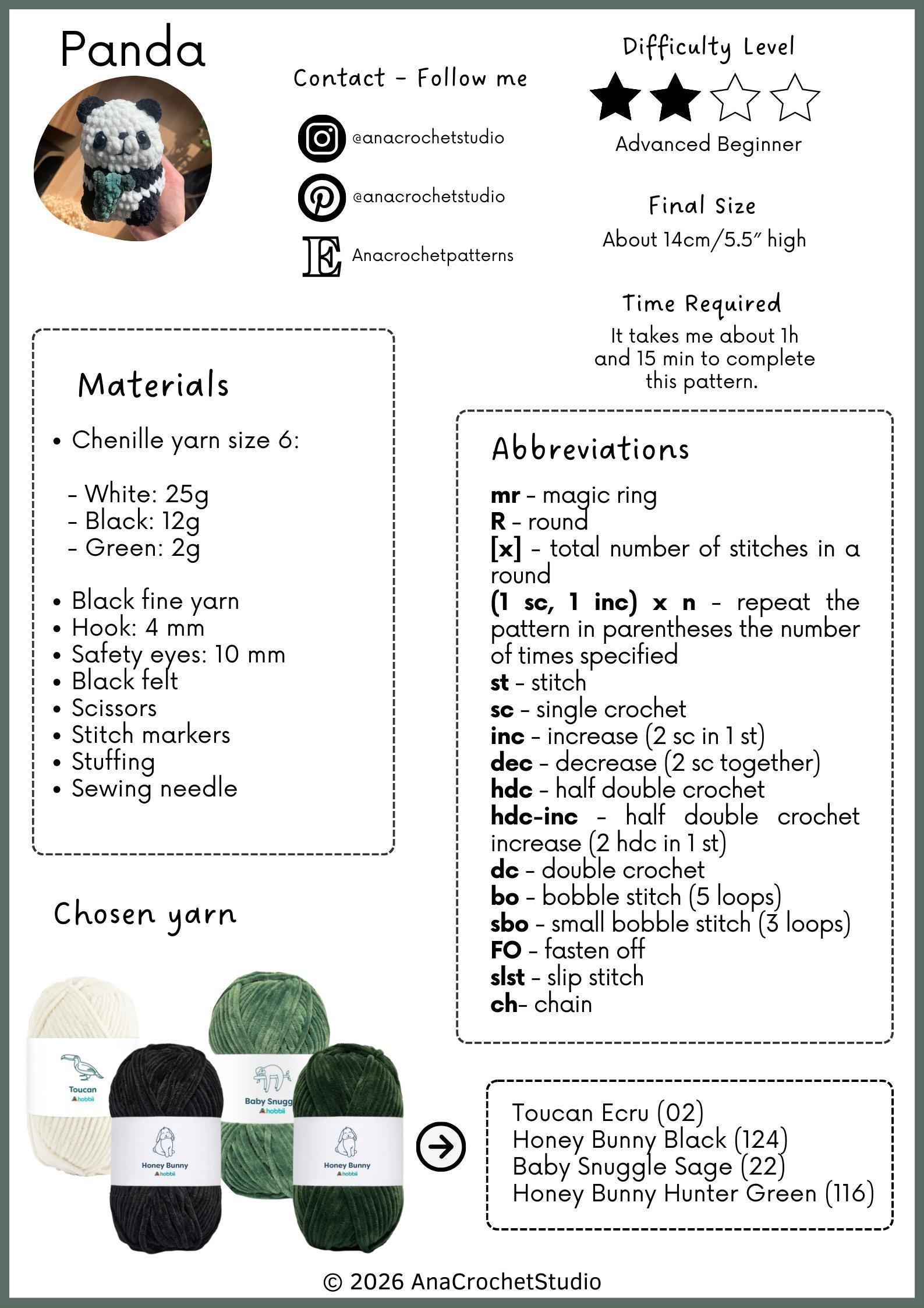 Panda and Red Panda No - Low sew PDF Crochet pattern Chubby Amigurumi thumbnail 2