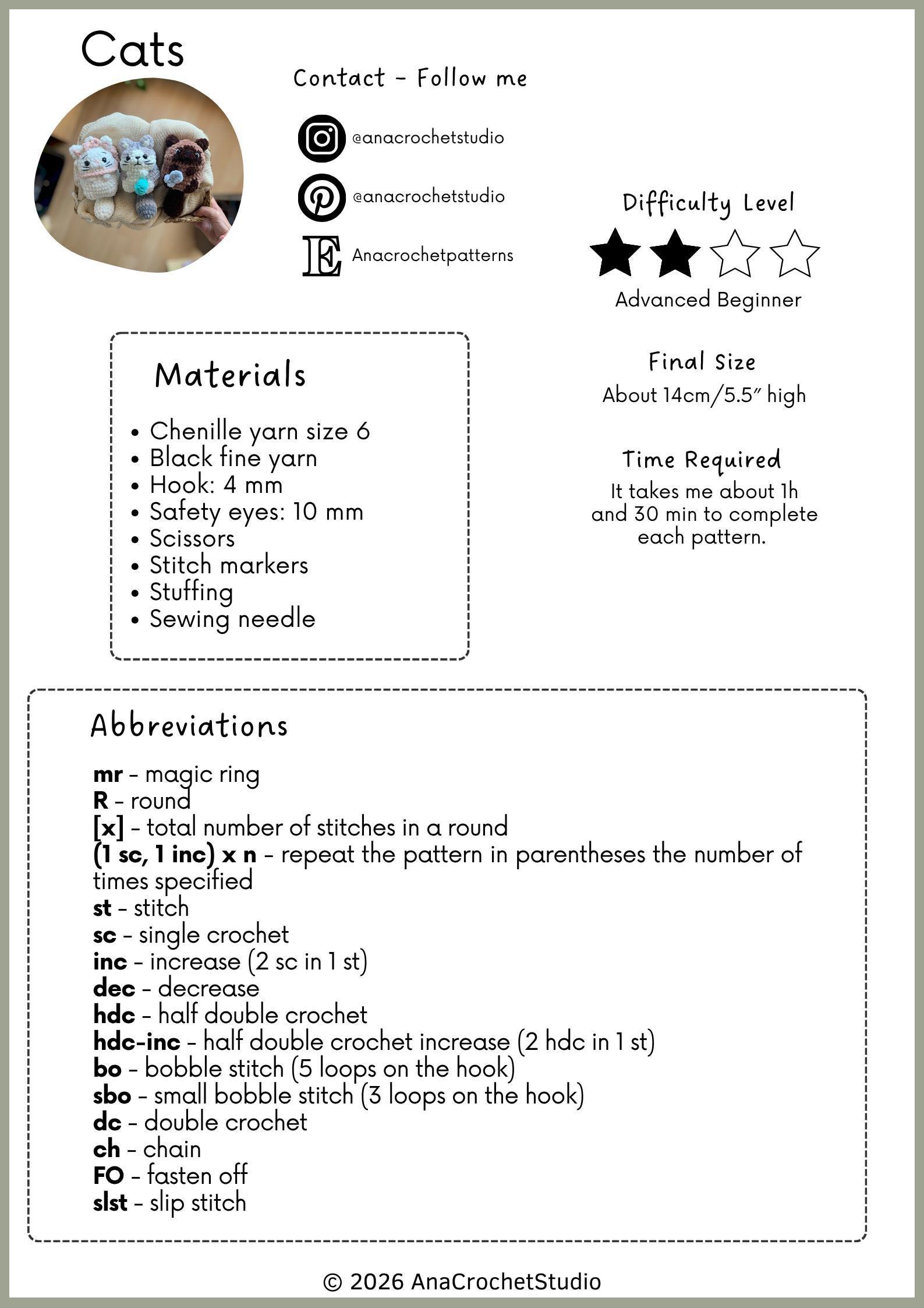 Chubby Cats Low sew PDF Crochet pattern Amigurumi thumbnail 2