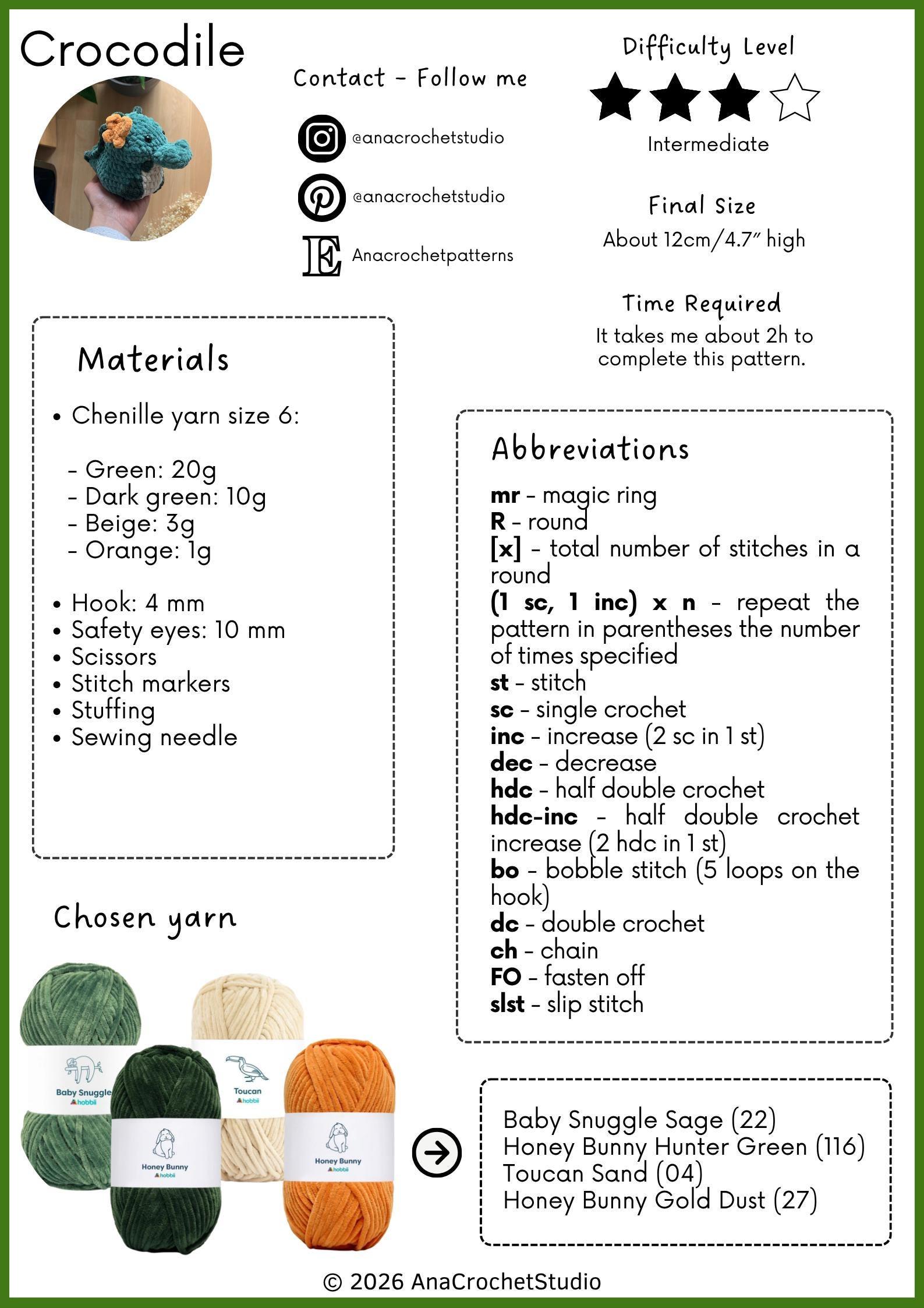 Chubby Crocodile No sew PDF Crochet pattern Alligator Amigurumi thumbnail 2