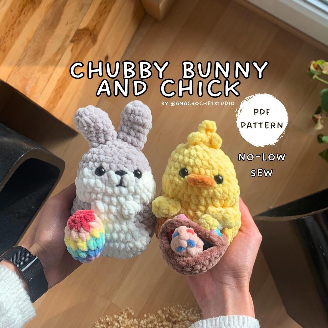 Chubby Easter Bunny and Chick Low - No sew PDF Crochet pattern Chubby Amigurumi