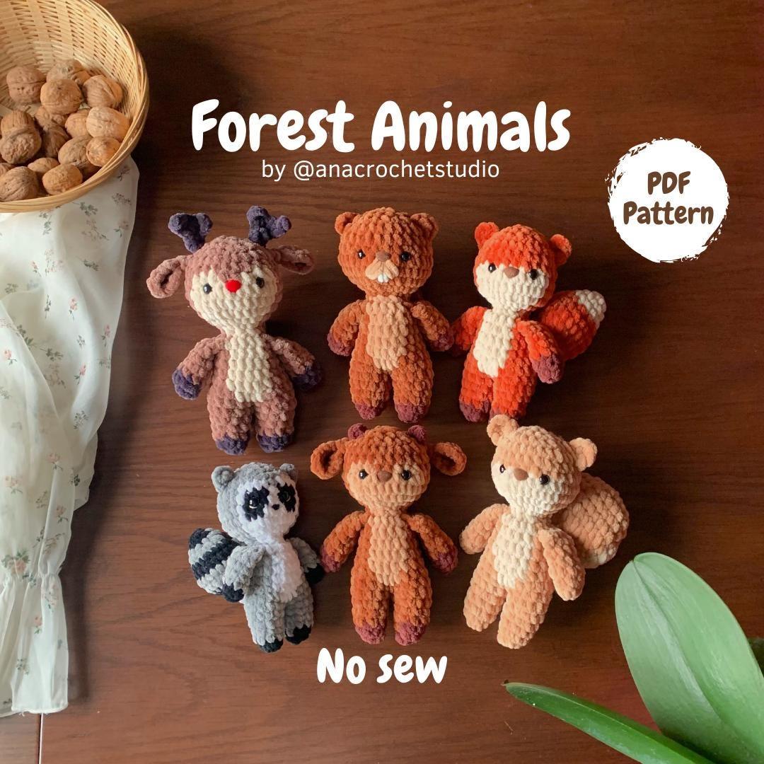 Forest Animals No-Sew Crochet Pattern: Fox, Deer, Squirrel, Beaver, Raccoon and Reindeer (PDF Pattern) woodland amigurumi
