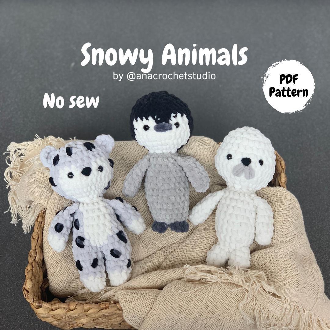 Snowy Animals No sew PDF Crochet pattern Amigurumi: Penguin, Seal and Snow Leopard