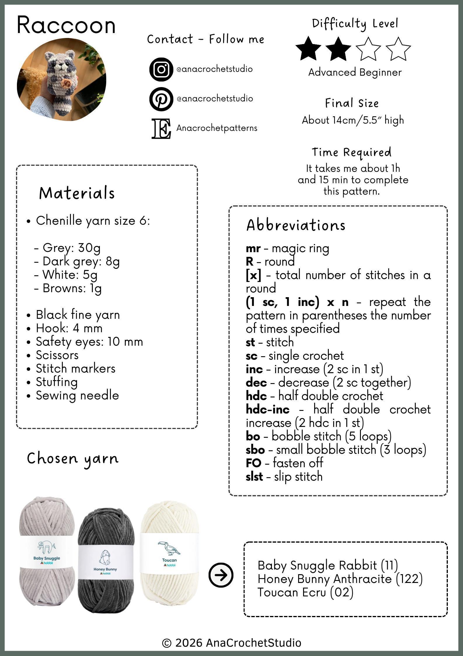 Raccoon and Otter No - Low sew PDF Crochet pattern Chubby Amigurumi thumbnail 2