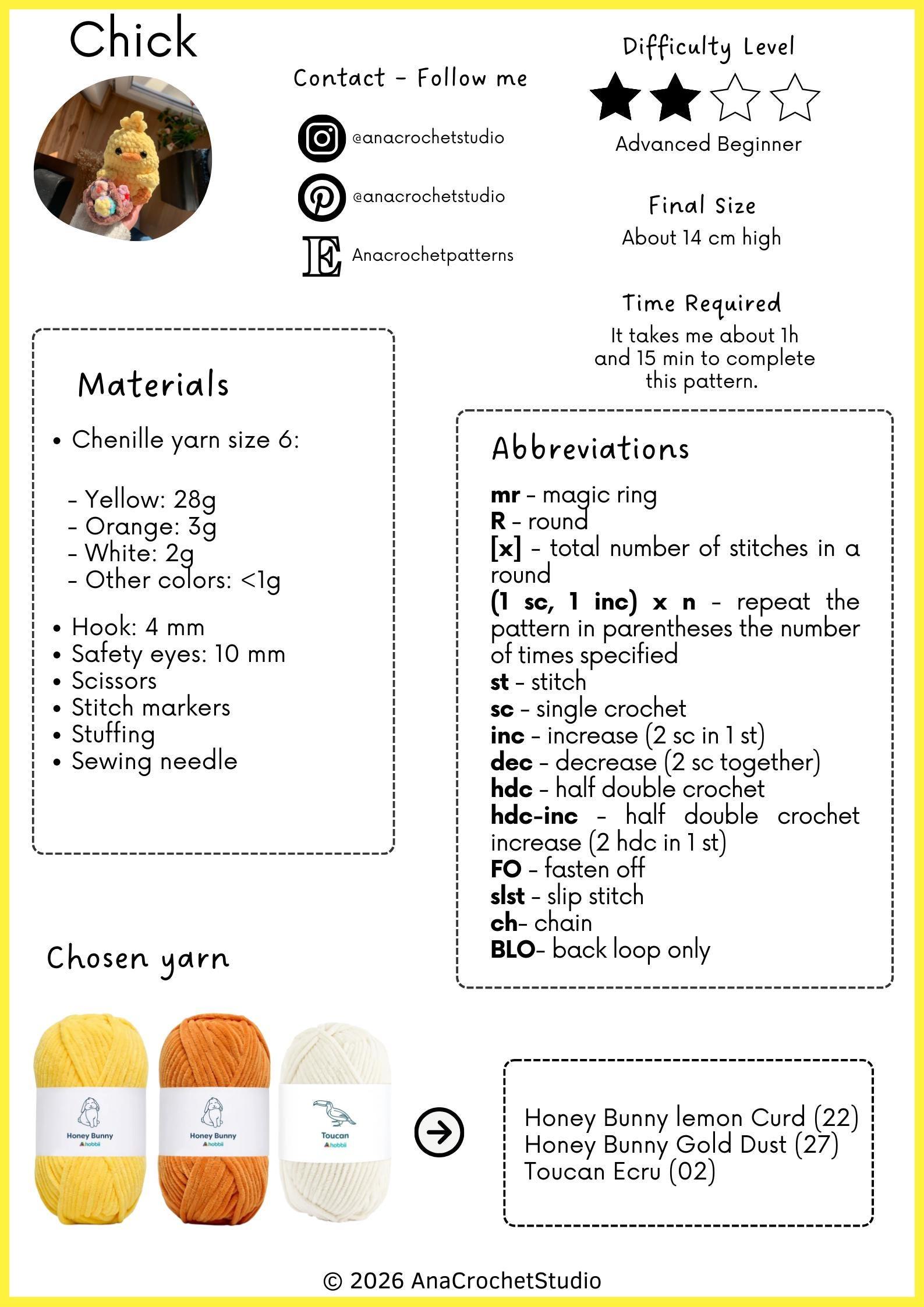 Chubby Easter Bunny and Chick Low - No sew PDF Crochet pattern Chubby Amigurumi thumbnail 3