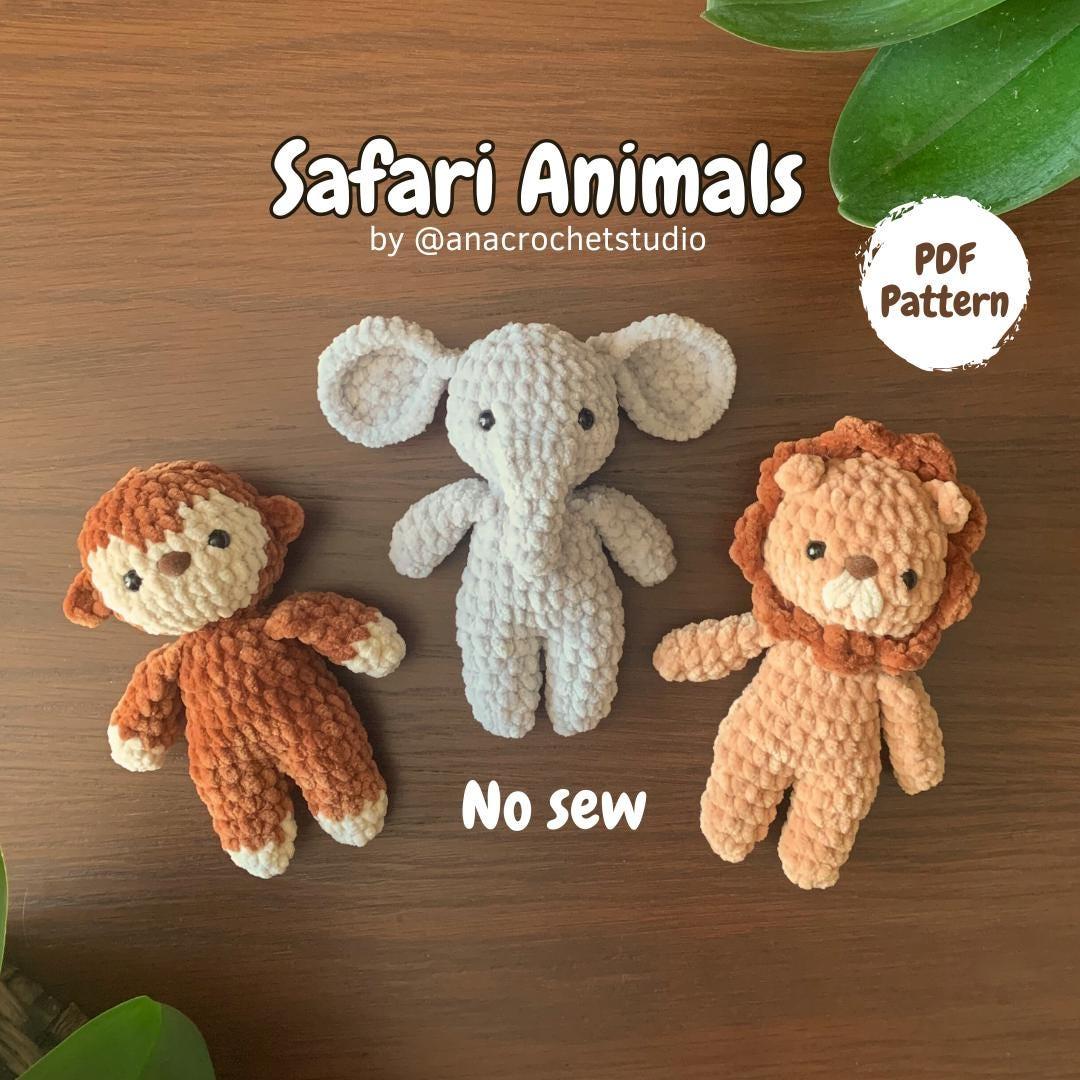 Safari Animals No sew PDF Crochet pattern Amigurumi: Lion, Elephant and Monkey
