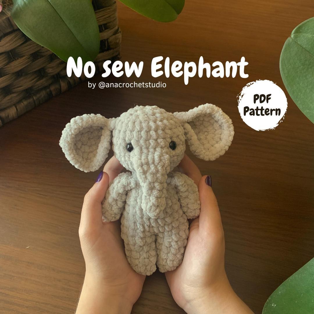Elephant Crochet Pattern No Sew – Beginner Amigurumi Plush Toy PDF, Easy Cute Animal