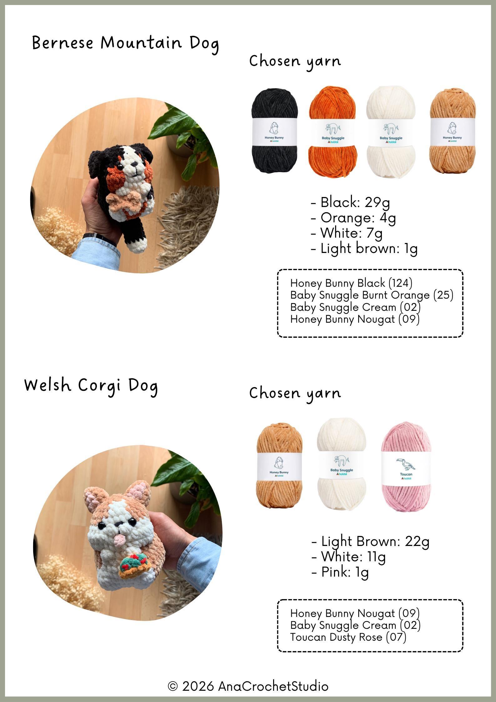 Chubby Dogs Low sew PDF Crochet pattern Amigurumi: Welsh Corgi and Bernese Mountain thumbnail 3