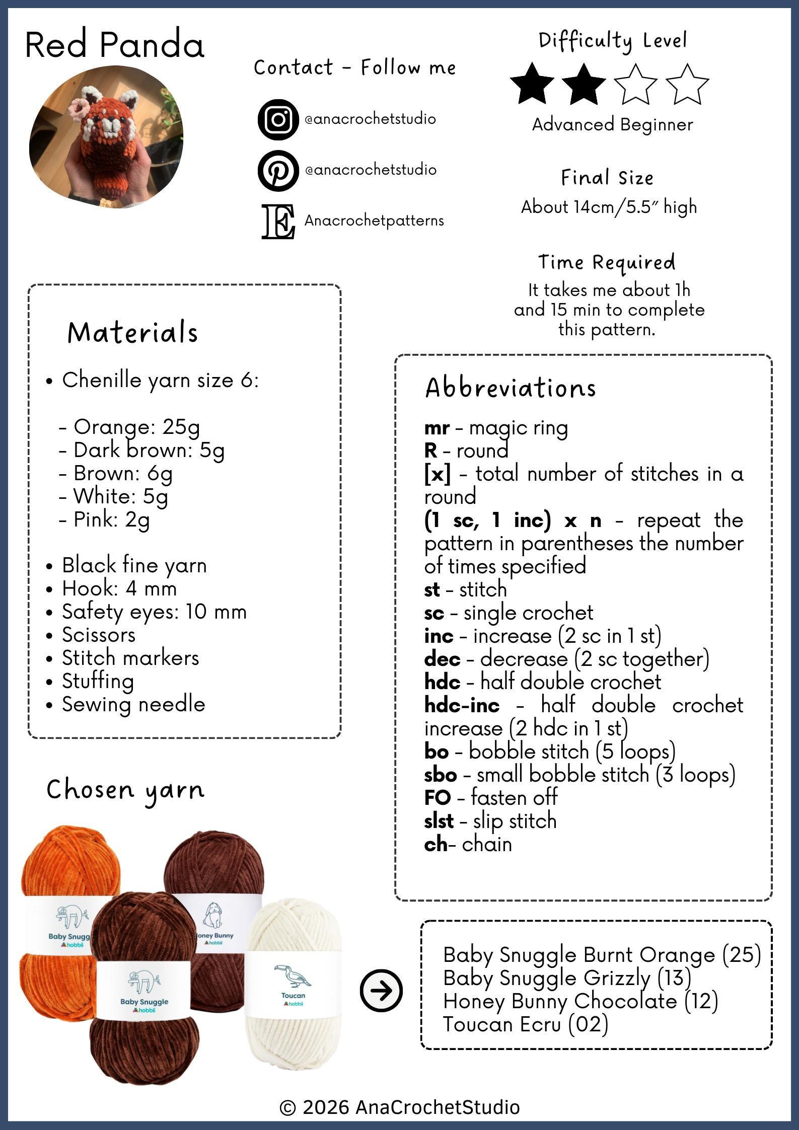 Panda and Red Panda No - Low sew PDF Crochet pattern Chubby Amigurumi thumbnail 3