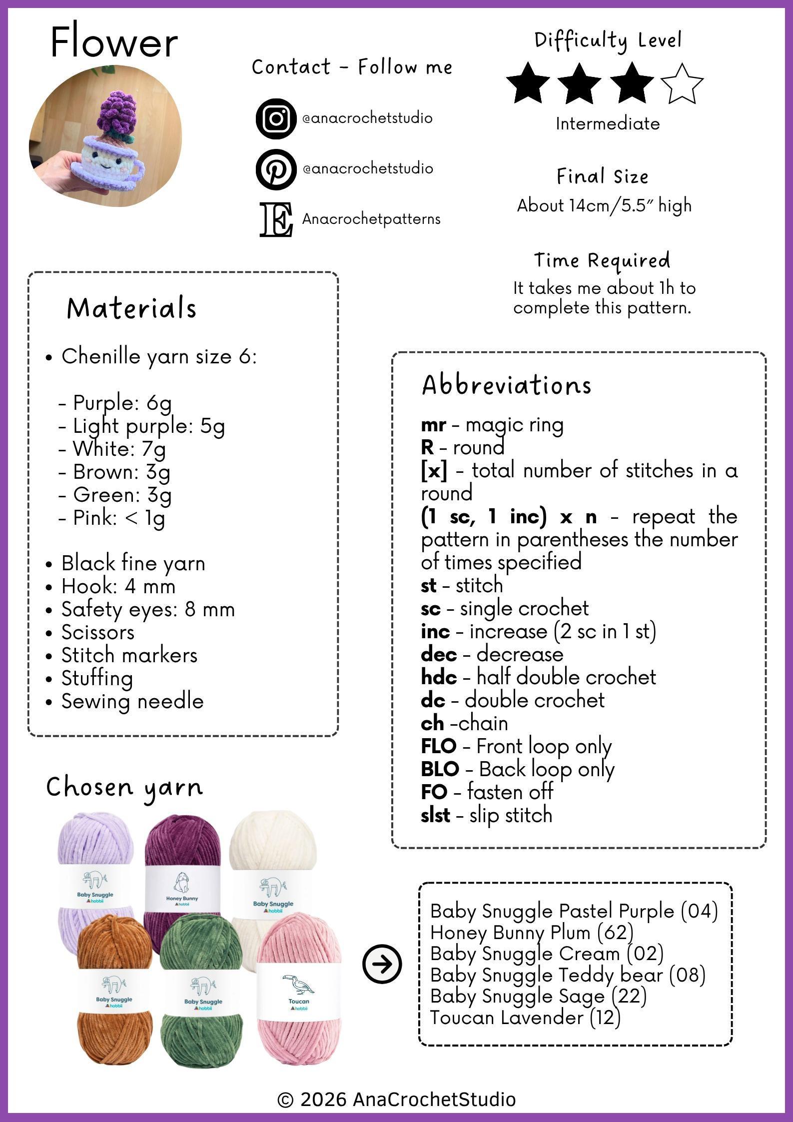 Flower in a teacup PDF crochet pattern hyacinth amigurumi thumbnail 2