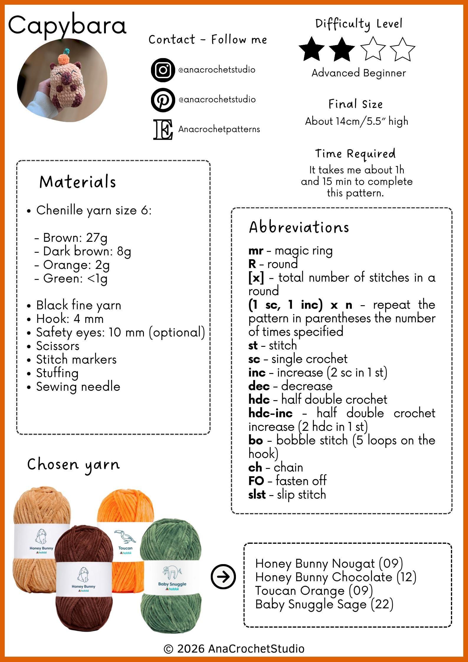 Chubby Capybara Low sew PDF Crochet pattern Amigurumi thumbnail 2