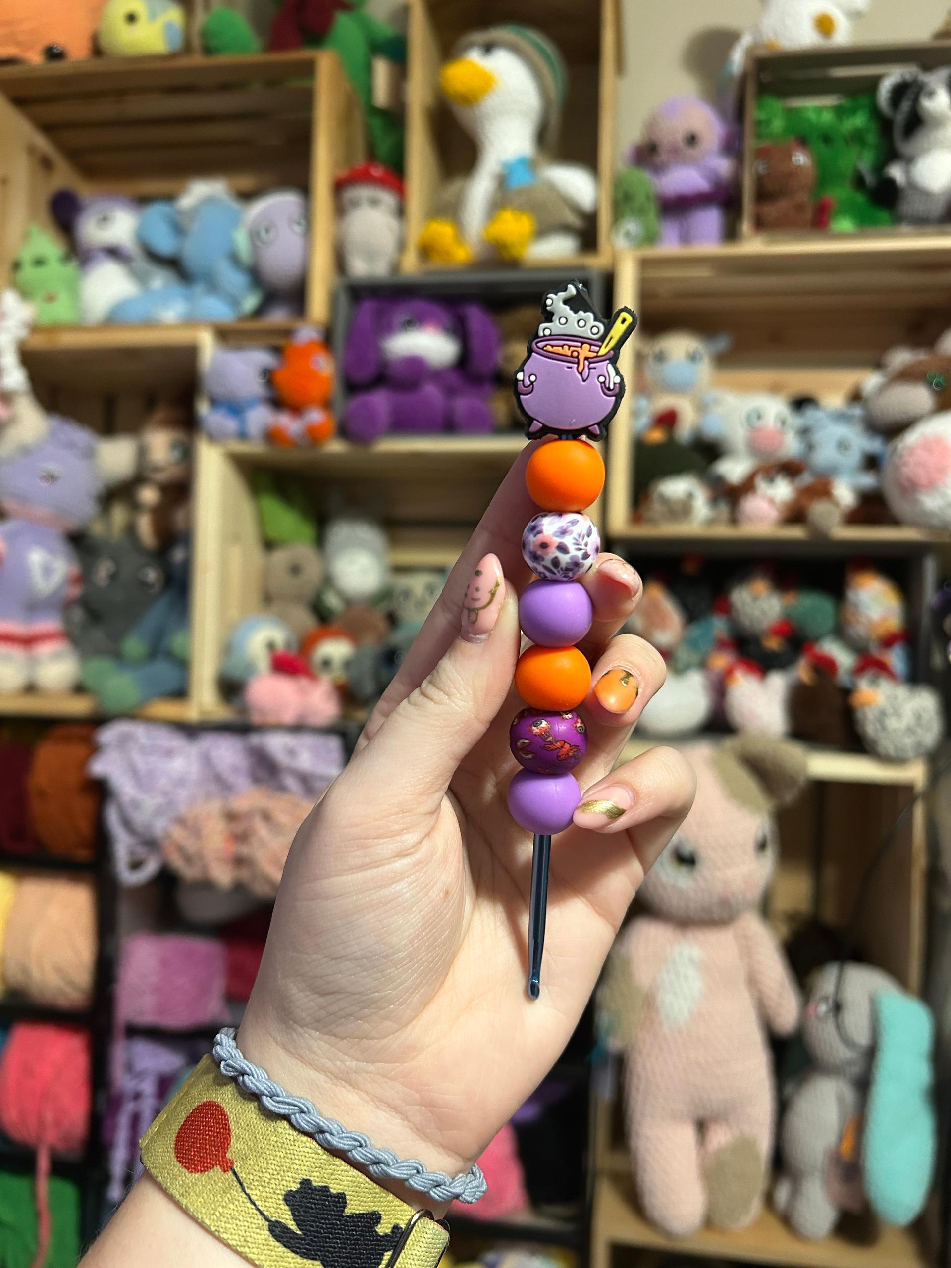 Halloween purple cauldron crochet hook
