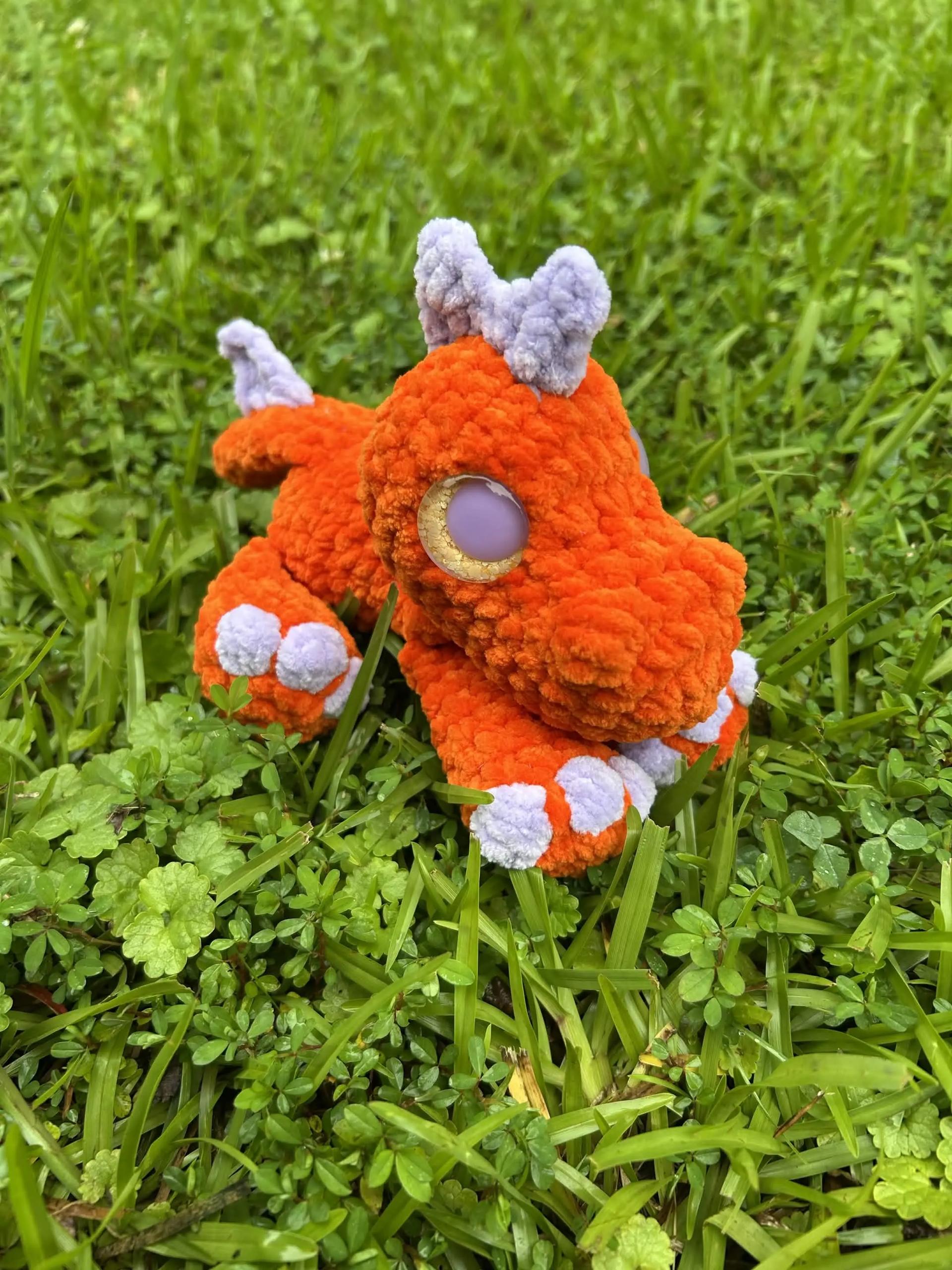 Handmade Crochet Orange Mini Dino Plushie