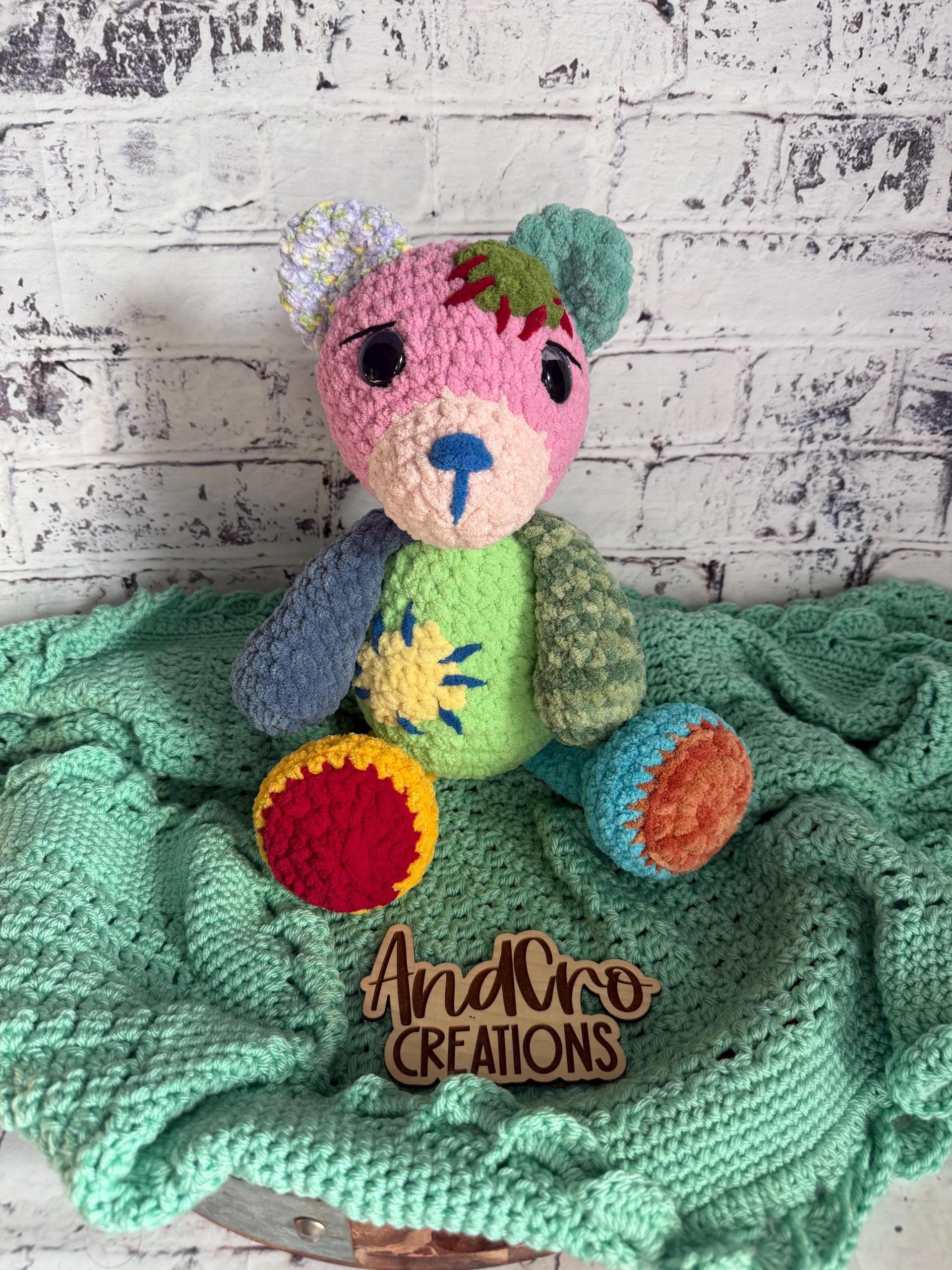 Scrappy Patchwork Bear • Handmade Amigurumi Stuffed Animal Toy