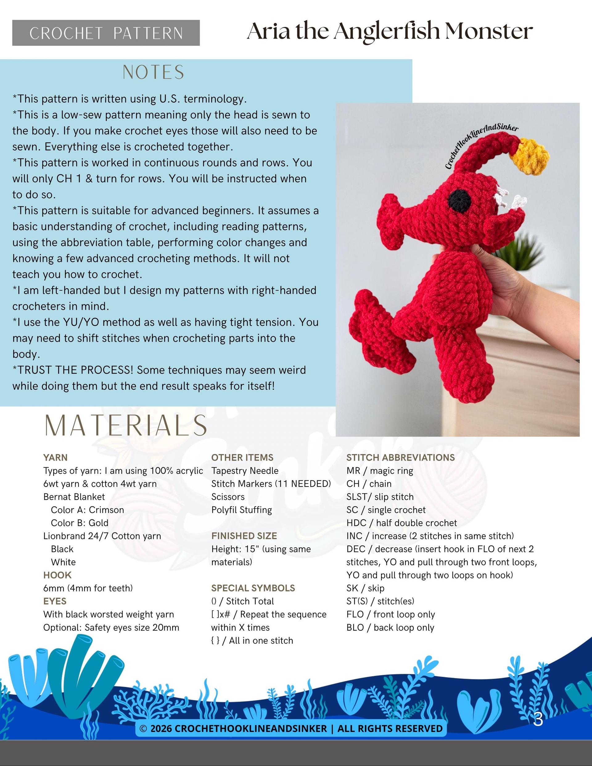 Aria the Anglerfish Monster Crochet Pattern thumbnail 3