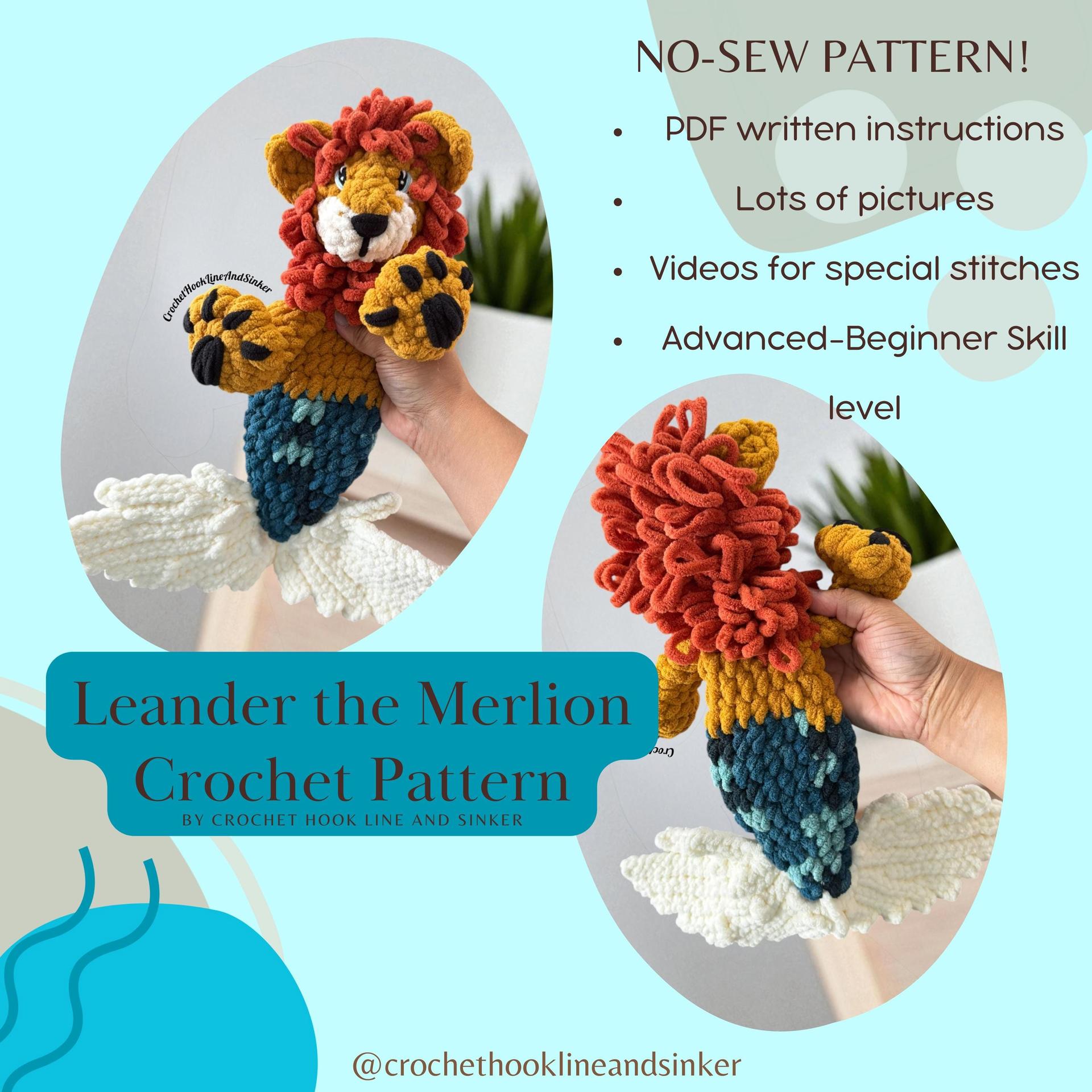 Leander the Merlion Snuggler Crochet Pattern